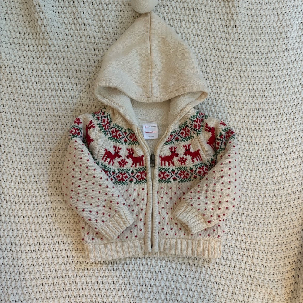 Hanna Andersson Fair Isle Reindeer Zip-Up Hoodie (18–24M)